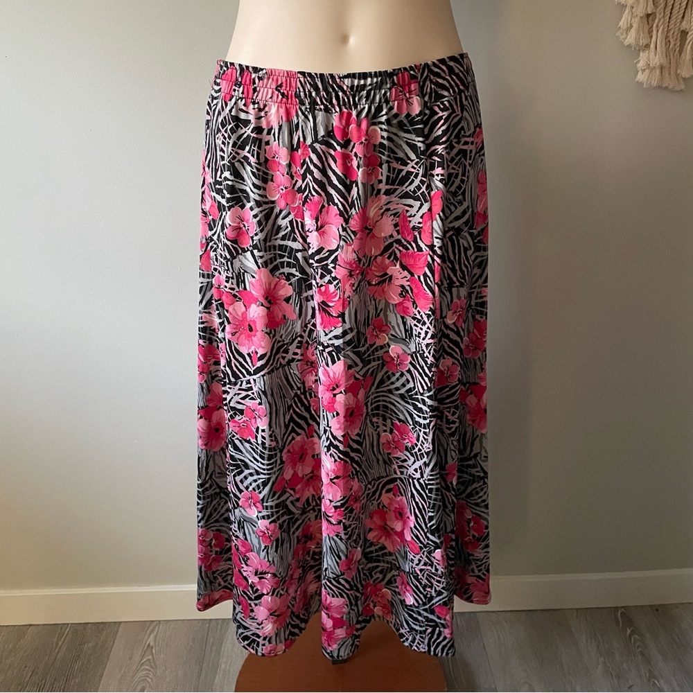 Southern Lady Floral Zebra Print Stretch Midi Skirt Botanial Size Medium